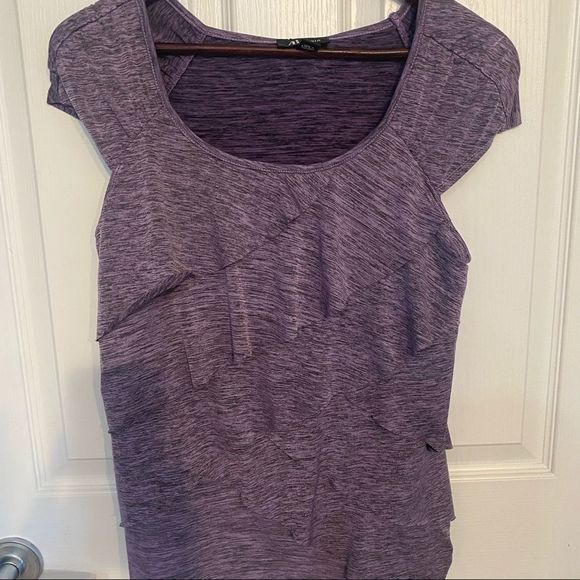 AB STUDIO Heather Purple Lilac Tiered Layered Ruffle Top Shirt Blouse Stretch L - Picture 6 of 11